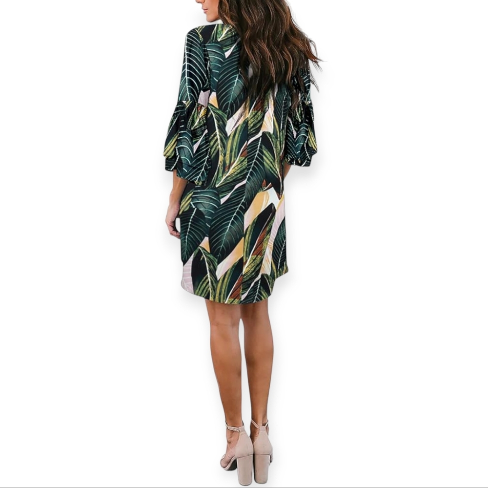 Tropical Leaf Print Mini Dress - Picture 2 of 4